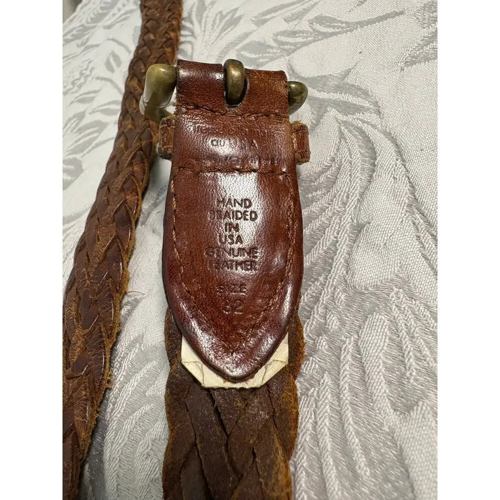 TRESSE ALAMAIN Belt Braided Leather Cognac Brown Sz 32 Equestrian Ranch Southern